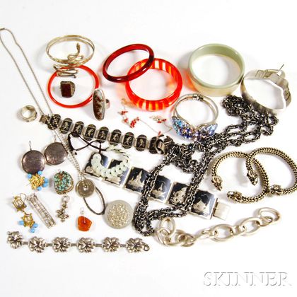 Collection of Sterling Silver, Silver-tone, Hardstone, and Lucite International and Tourist Jewelry