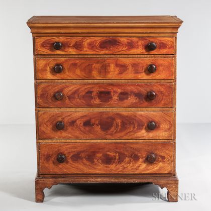Grain-painted Tall Chest of Five Drawers