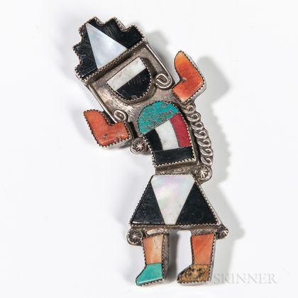 Zuni Inlaid Silver Rainbow Dancer Pin