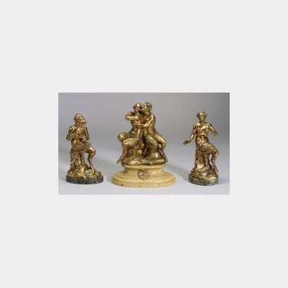 Three Piece Bronze and Marble Figural Garniture