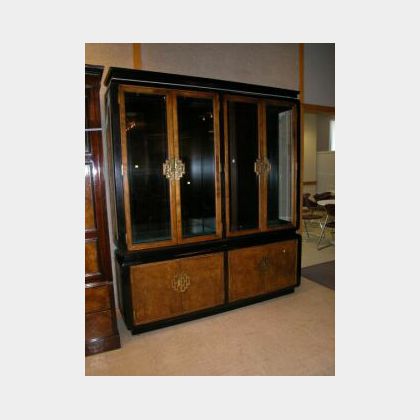 Contemporary Chinese-style Lacquer and Burl Veneer Display Cabinet. 