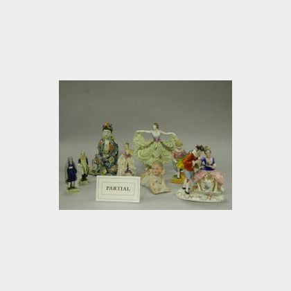 Lot of Fourteen Porcelain and Pottery Figures. 