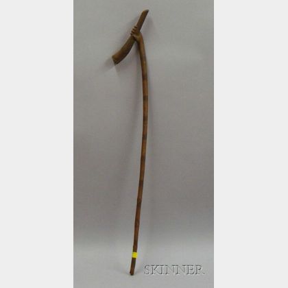 Painted Walking Stick with Carved Hand
