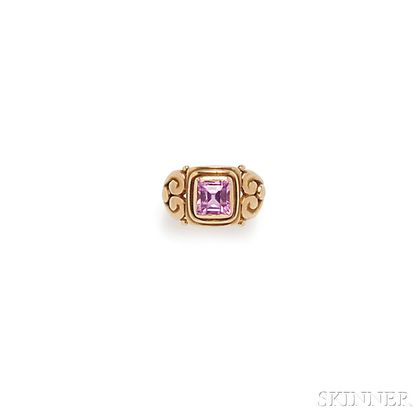 Arts & Crafts Gold and Pink Tourmaline Ring, Attributed to Frank Gardner Hale