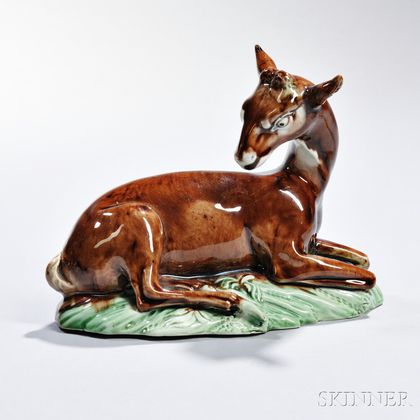 Staffordshire Translucent Glazed Earthenware Figure of a Deer