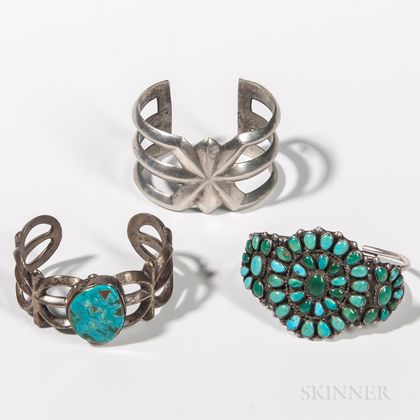 Three Southwest Silver and Turquoise Bracelets