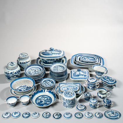 Approximately Sixty Canton Export Porcelain Table Items