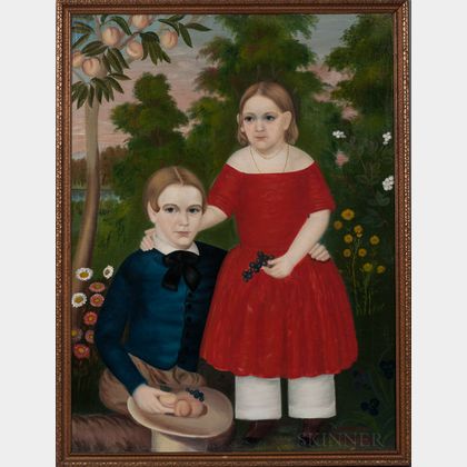 American School, Mid-19th Century Portrait of a Brother and Sister