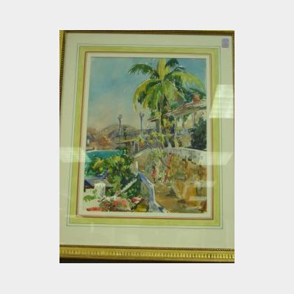 Framed Watercolor View of Monte Carlo
