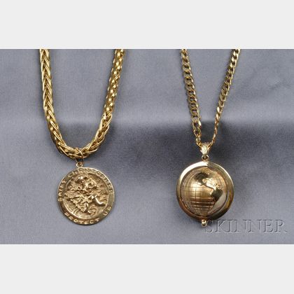 Two 18kt and 14kt Gold Pendant Necklaces