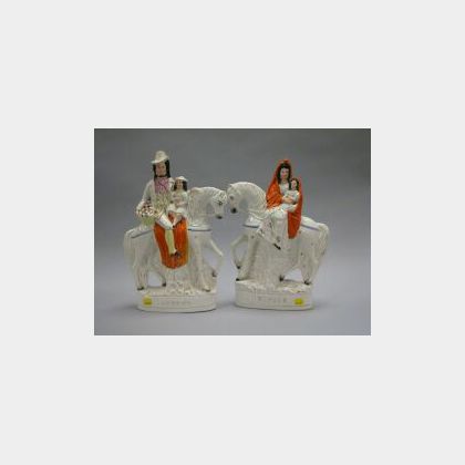 Pair of Polychrome Decorated Staffordshire Pottery Gypsy Figures. 