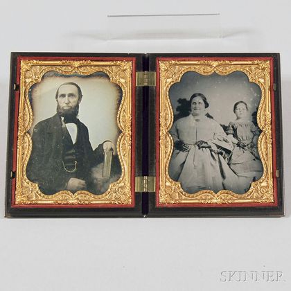 Quarter-plate Daguerreotype of a Man and an Ambrotype Portrait of His Wife and Daughter