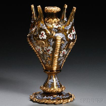 Enamel and Gilt Decorated Art Glass Almorraja (Rosewater Sprinkler)