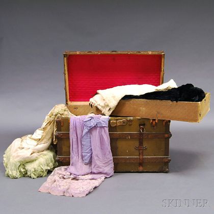 Large Steamer Trunk of Mostly Antique Clothing and Accessories