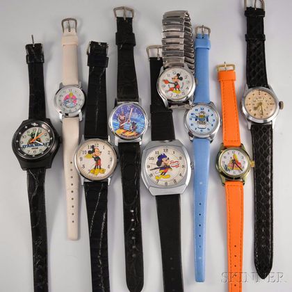 Three Mickey Mouse Wristwatches and Six Others