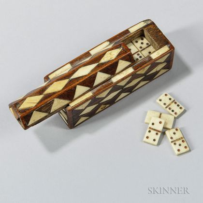 Bone-inlaid Miniature Dominoes Box