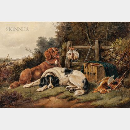 John Gifford (British, d. 1900) Hunting Dogs and Game in a Landscape