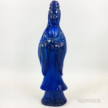 Blue Peking Glass Statue of Guanyin