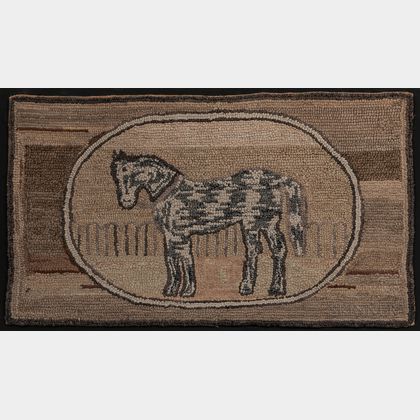 Hooked Rug with Horse