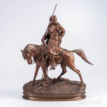 After Pierre-Jules Mêne (French, 1810-1879) Bronze Model of a North African Hunter on Horseback
