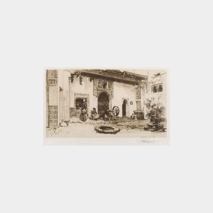 Stephen Parrish (American, 1846-1938),After Martin Rico y Ortega (Spanish, 1833-190 )Weaving Shop Courtyard.