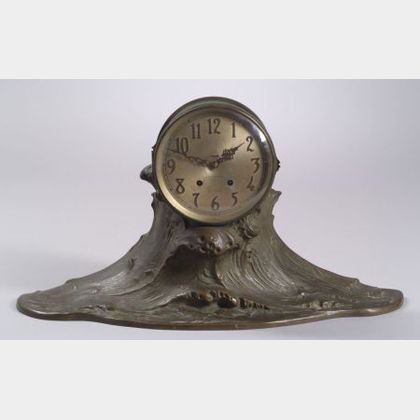 Seth Thomas/Gorham & Co. Founders Patinated Cast Bronze Cresting Ocean Wave Mantel Clock