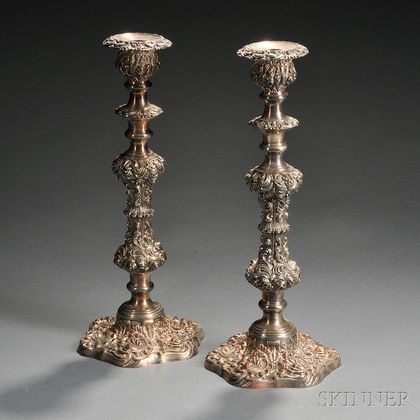Pair of Large Silver-plated Candlesticks