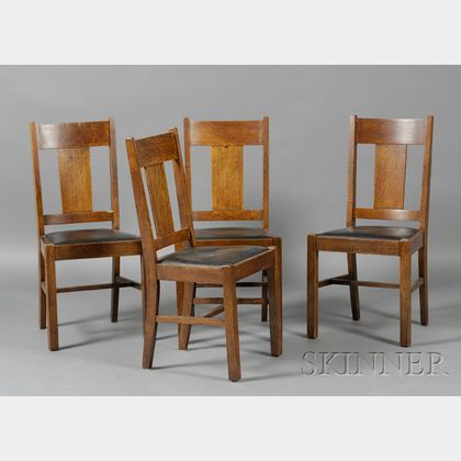 Set of Four Michigan Chair Co. Arts & Crafts Oak Dining Chairs