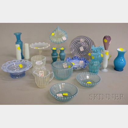 Twenty-one Pieces of Late Victorian and Victorian-style Art Glass. 