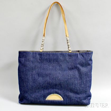 Christian Dior Blue Denim Tote Bag
