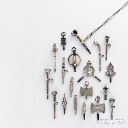 Nineteen Silvered Watch Keys and Openers