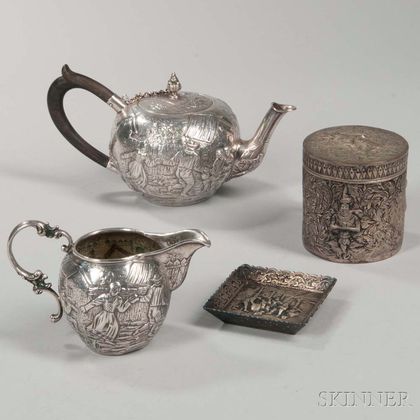 Four Pieces of Silver Repousse Tableware