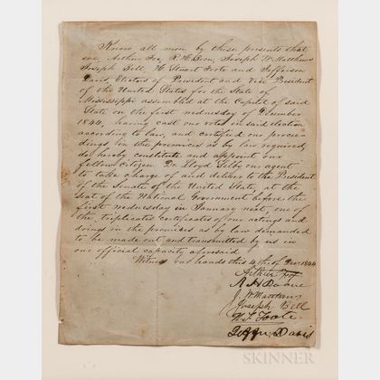 Davis, Jefferson (1808-1889) Document Signed, 1 December 1844.