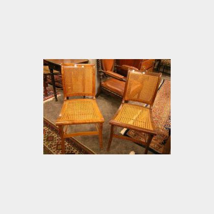 Pair of Classical Caned Tiger Maple Side Chairs. 