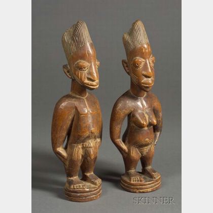 Pair of African Carved Wood Ibeji Dolls