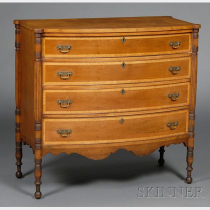 Federal Carved Cherry and Bird's-eye Maple Inlaid Chest of Four Drawers