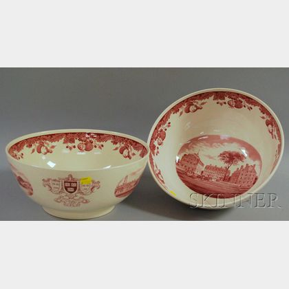 Two Wedgwood Red and White Harvard University Tercentenary Punch Bowls. 