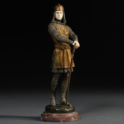 After Raphael Corniziere (fl. Early 20th Century) Spelter and Ivory Figure of a Crusader