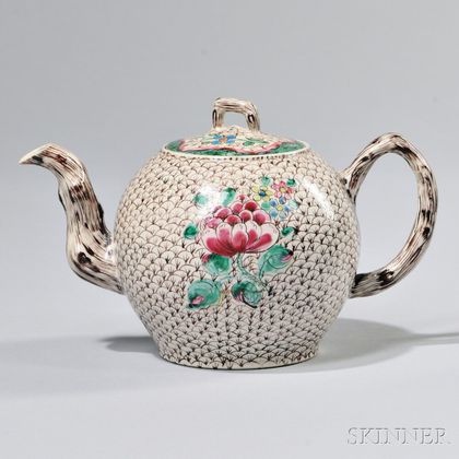Staffordshire White Salt-glazed Stoneware Teapot and Cover