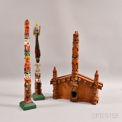 Three Polychrome Carved Folk Art Items