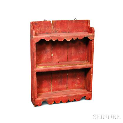 Red-painted Pine Hanging Shelf