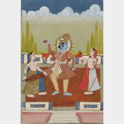 Miniature Painting Depicting Krishna Dancing
