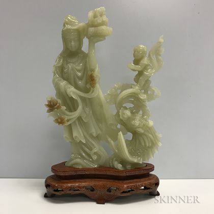 Hardstone Figure of Guanyin and a Child