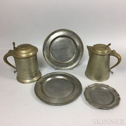 Five Continental Pewter Tableware Items
