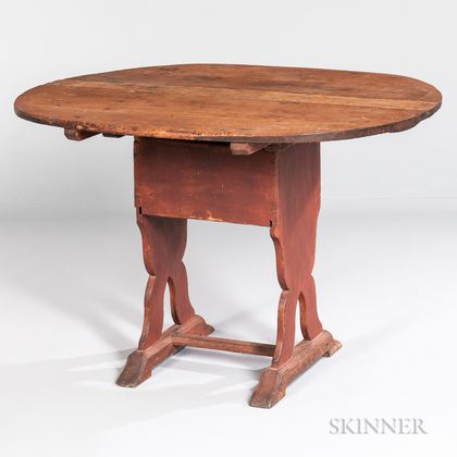 Red-painted Pine and Oak Shoe-foot Hutch Table