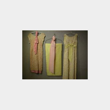 Two Sara Fredericks Yellow and Pink Silk Lined Lace Dresses