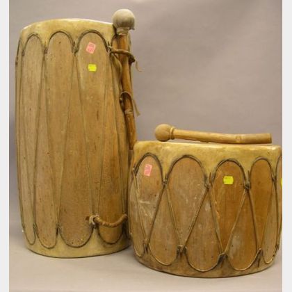 Two Taos Hide and Wooden Drums. 