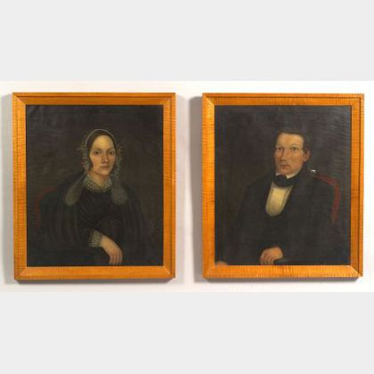American School, 19th Century Two Portraits: Joseph Kneeland and Ruth Hartwell.