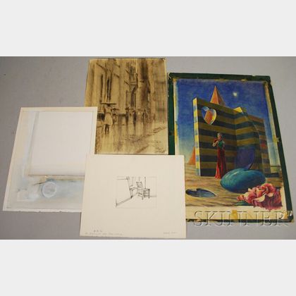 American School, 20th Century Lot of Four Works on Paper