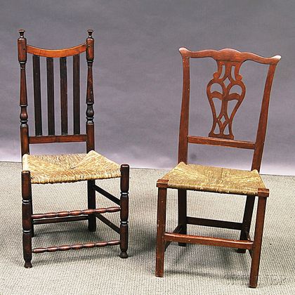 Two Country Rush-seat Side Chairs